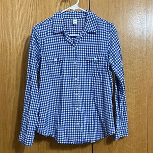Old Navy Women’s Blue and White Checked Plaid Collared Button Shirt Size Medium